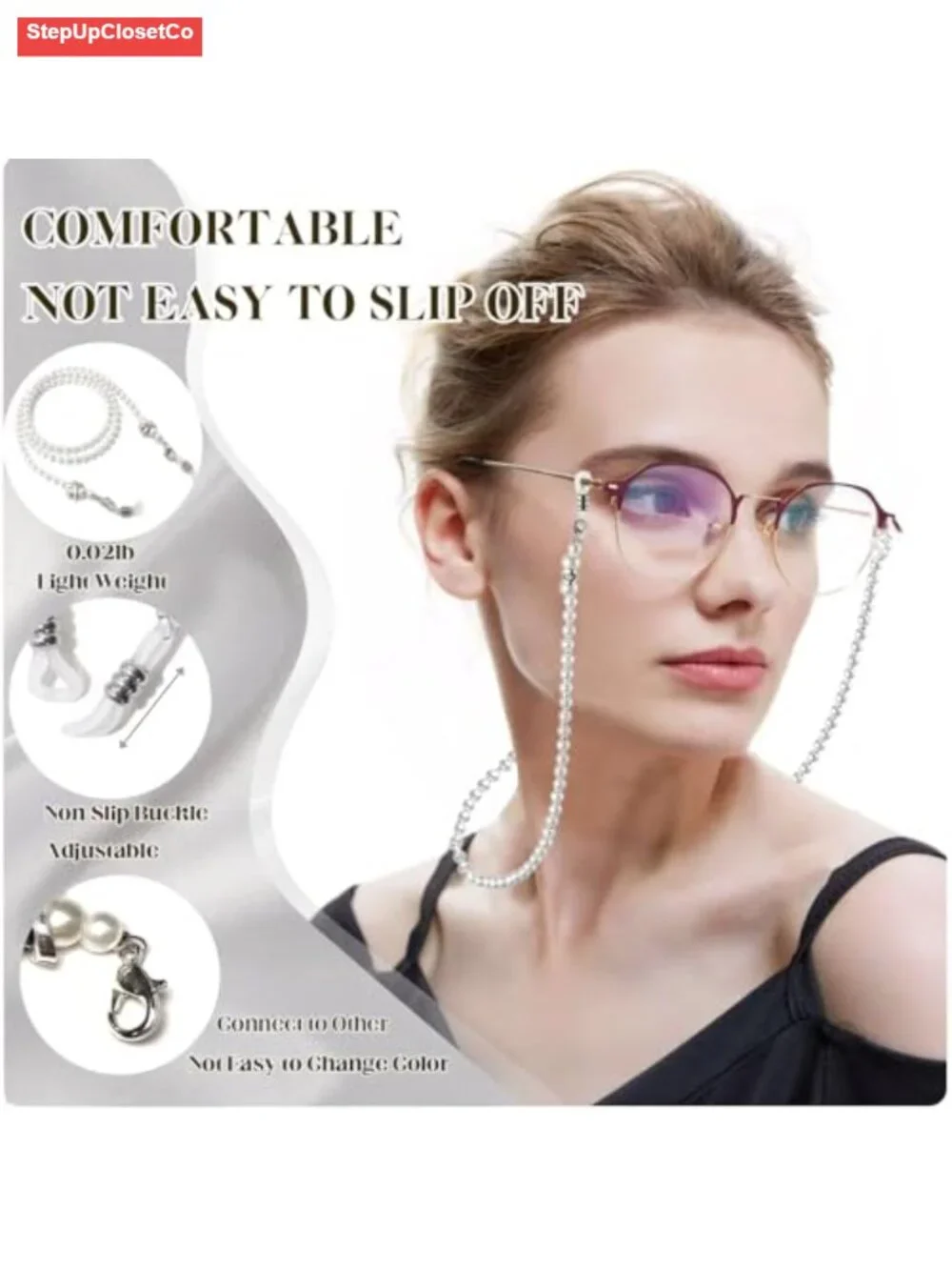Pearl Glasses Chain Eyeglass Holder Necklace Adjustable Beaded Eyewear Strap